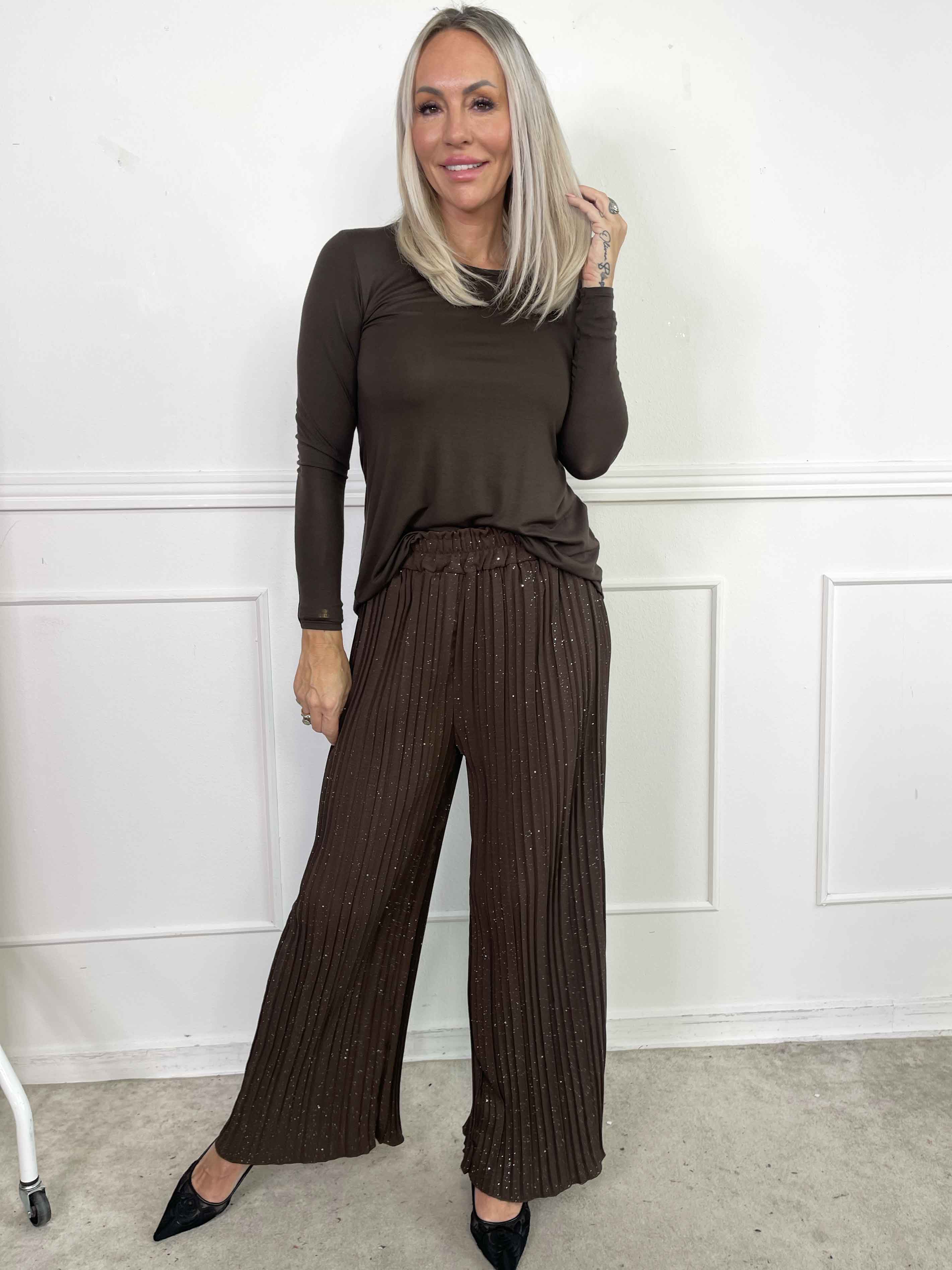 Pola Glitter - Plisserade löst sittande byxor med glitter